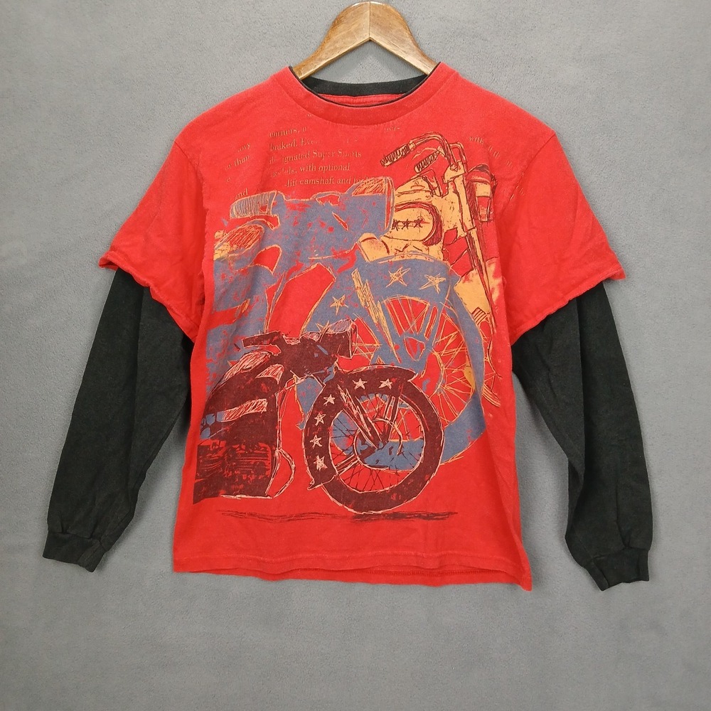 Vintage Mixology Shirt Mens Large Red Long Sleeve Motorcycle Graphic Crew Neck